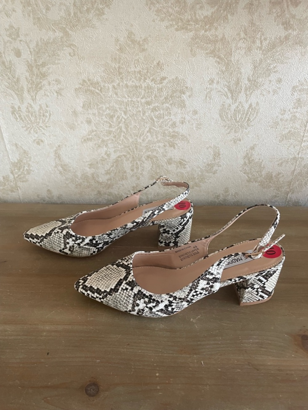 Steve Madden Snake-Print Pointed Slingback Heels in Black and Cream